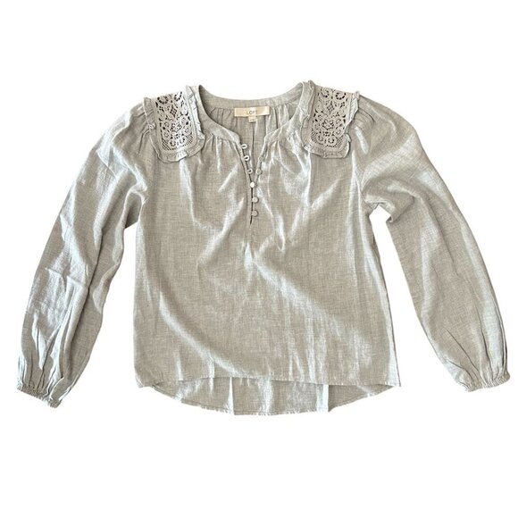NEW WITH TAGS Loft Lace Shoulder Henley Blouse Size XS - Picture 2 of 14